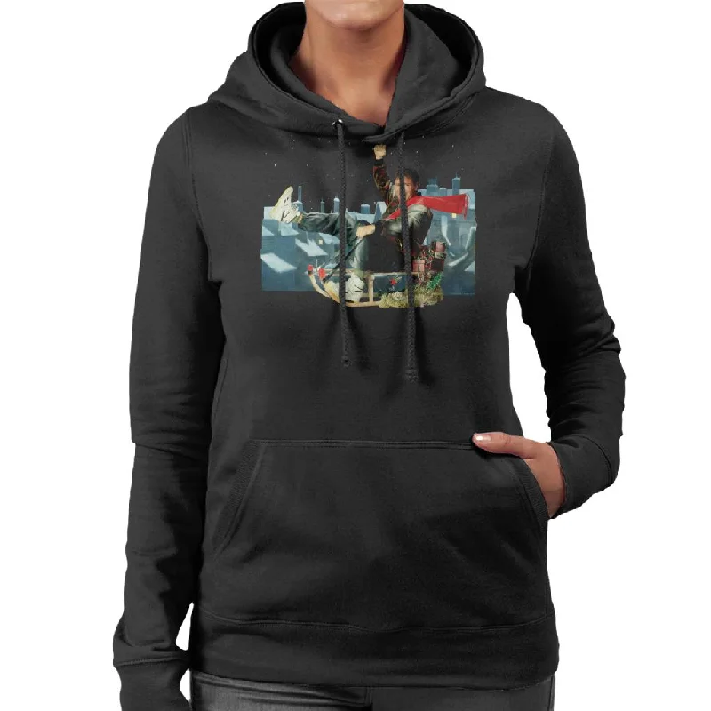 sporty hoodieTV Times Singer Cliff Richard On A Sledge Christmas 1990 Women's Hooded Sweatshirt