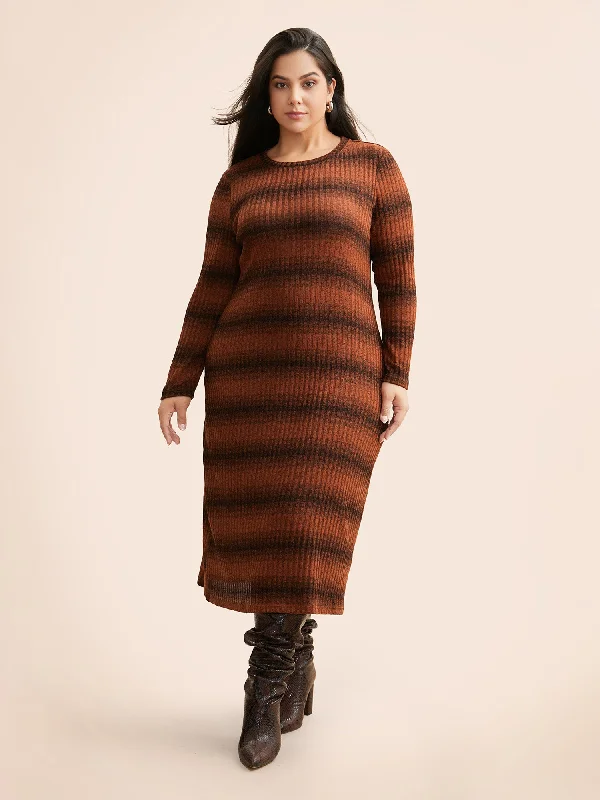 chic wrap dressOmbre Striped Rib Knit Slim Fit Dress