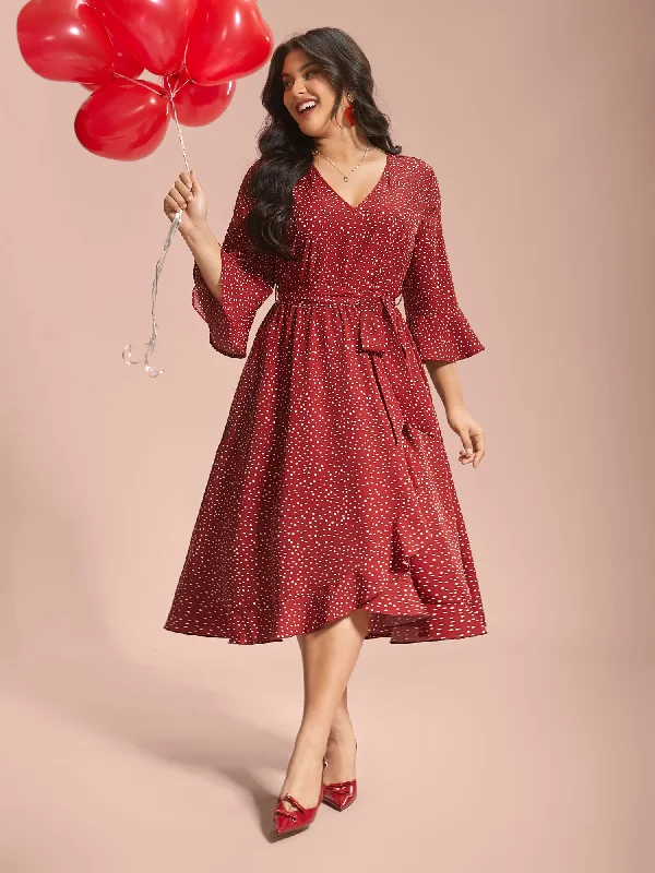 t-shirt dressPolka Dots Waist-Tie Ruffled Midi Dress