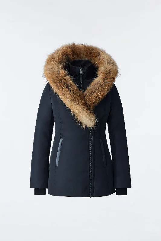 comfortable winter coatADALI Down Coat With Natural Fur Signature Colla Black