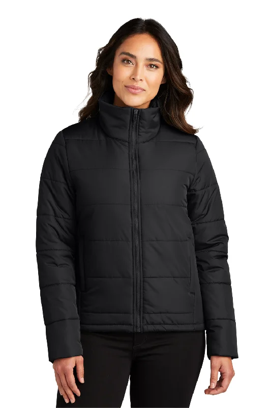 long coatPort Authority Womens Water Resistant Full Zip Puffer Jacket - Deep Black