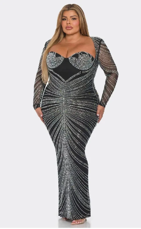 office dressGlam Glam Plus Size Rhinestone Black and Silver Dress