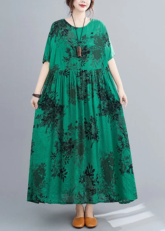 long sleeve dressStyle Green O-Neck Patchwork Maxi Dress Short Sleeve