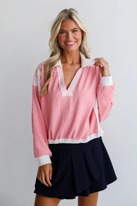 fitted workout hoodieFINAL SALE - Charming Element Pink Collared Top