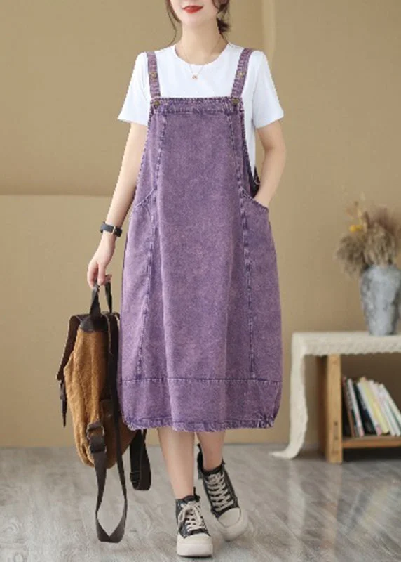 printed dressChic Purple Oversized Patchwork Denim Strap Dress Summer