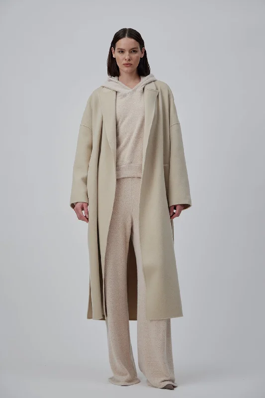 casual trench coatDOUBLE FACE WRAP CASHMERE COAT IN PEARL BEIGE