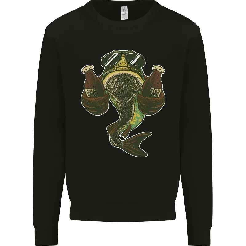 relaxed fit sports hoodieA Pike Fish With Beer Fishing Fisherman Mens Sweatshirt Jumper