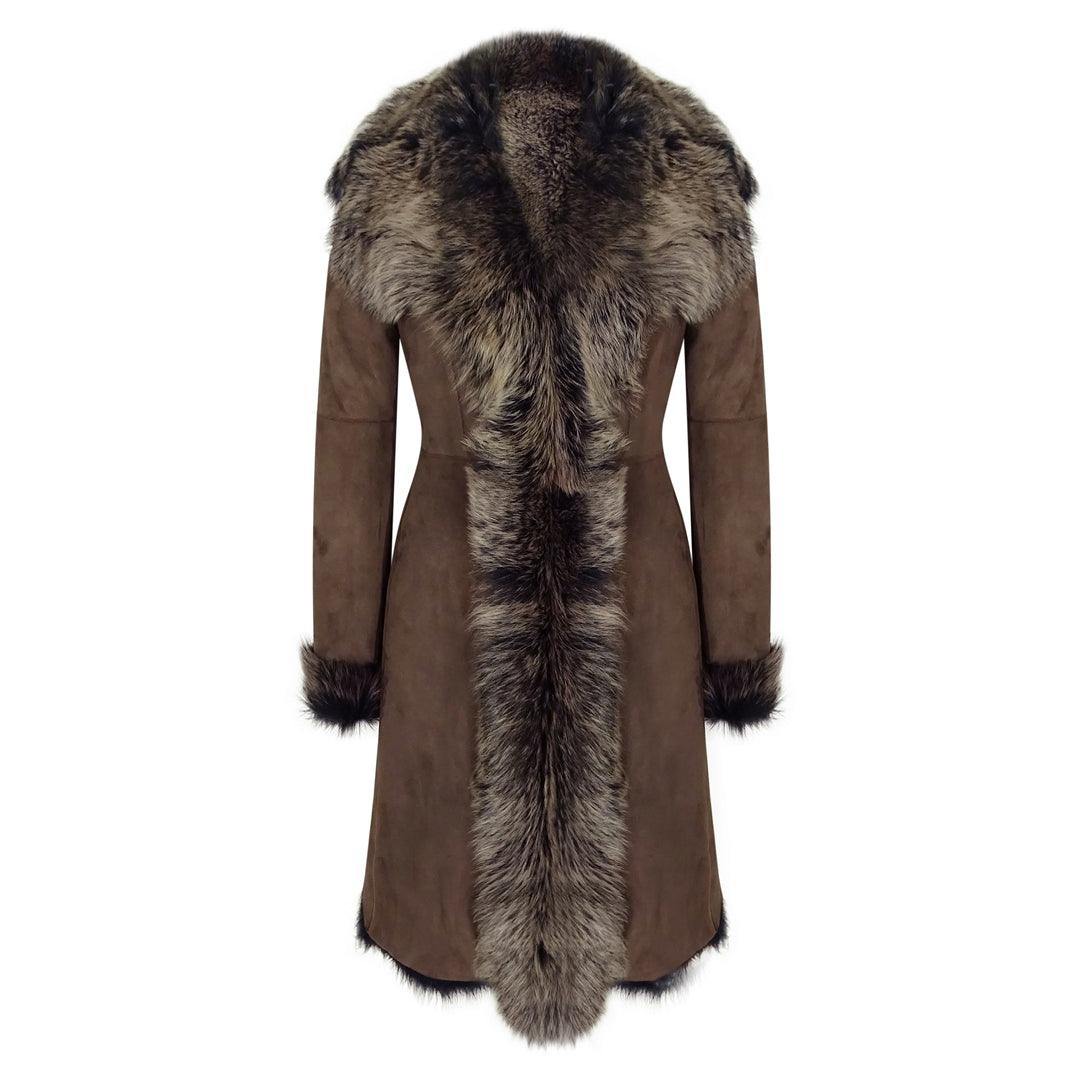 contemporary trench coatLadies Women Gold Brown 3/4 Length Warm Luxury Toscana Sheepskin Coat