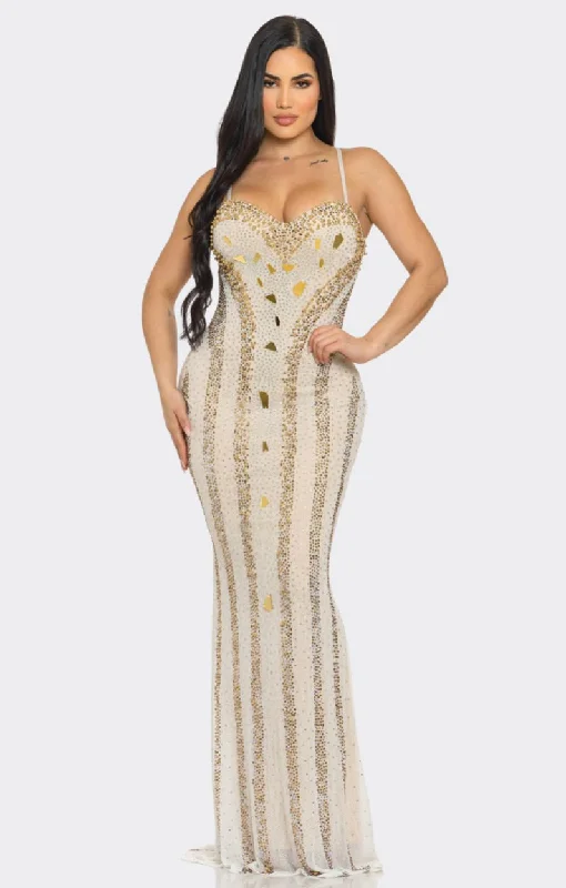 wool dressShe Has Class / Faux Pearl Stud Mirror Rhinestone Embellished Maxi Dress