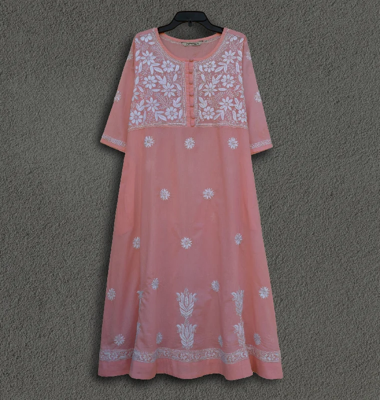 flowy evening dressCHANDANI Pure Cotton Hand Embroidered A Line Tunic Dress Kurta: Made to Order/Customizable