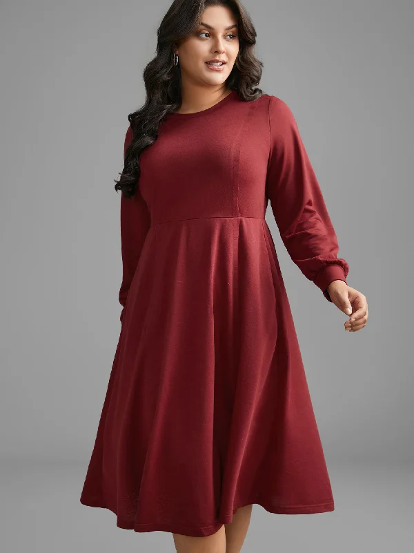 v-neck dressSolid Round Neck Midi Knit Dress