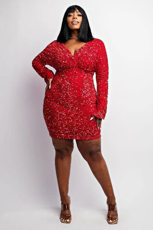 cocktail dressPlus Size Command The Room Fire Red Sequin Dress