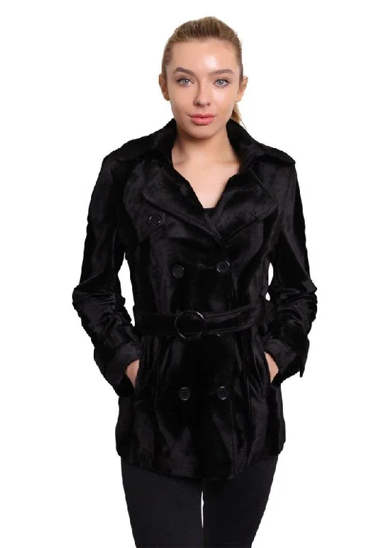 elegant coatDe La Creme - Women's Luxury Black Ponyskin Double Breasted Short Coat