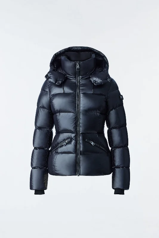 trendy puffer coatMADALYN lustrous light down jacket with hood for ladies Black