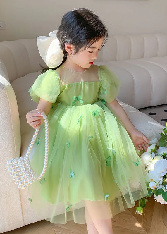 comfy dressLovely Green Wrinkled Butterfly Patchwork Tulle Baby Girls Dresses Summer