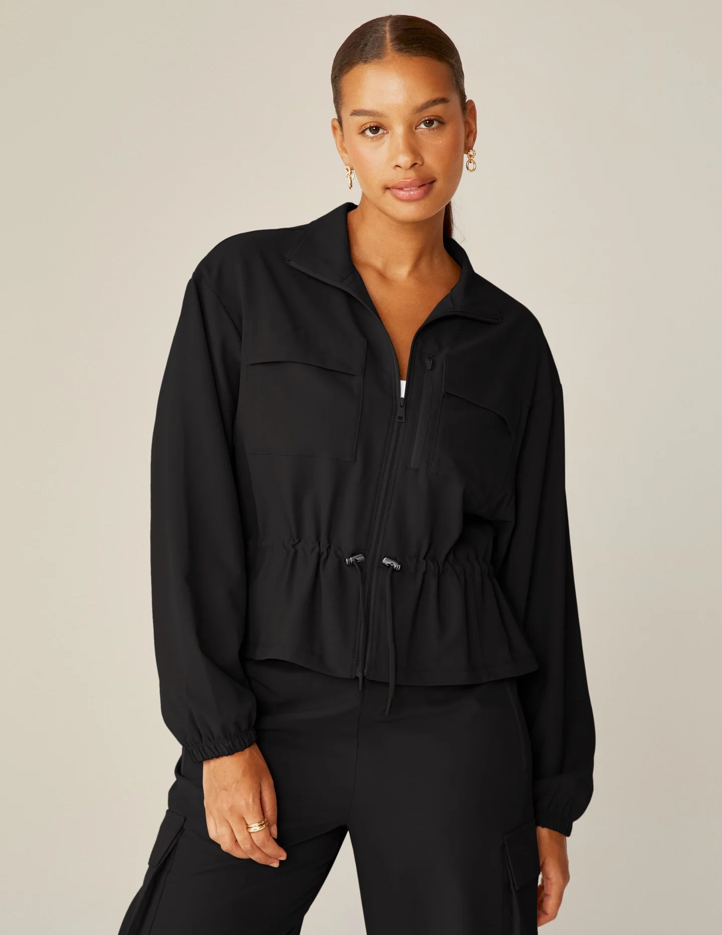 retro coatBeyond Yoga City Chic Jacket in Black