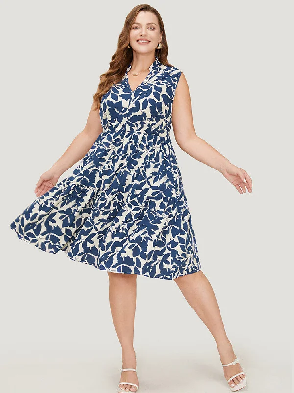 flowy dressFloral Ptrint Pocket Ruffle Tiered Stand Collar Tank Dress