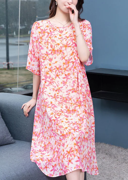 oversized dressArt Pink O Neck Print Patchwork Chiffon Dresses Summer