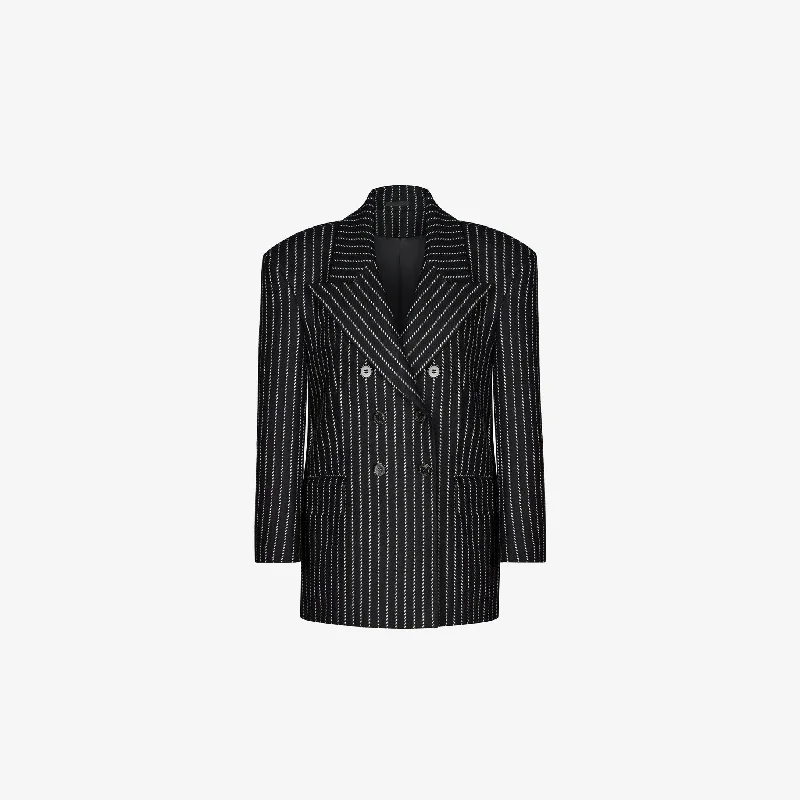 chic wool coatOVERSIZED DOUBLE-BREASTED TUXEDO BLAZER MADE IN JACOB LEE  STRIPED WOOL