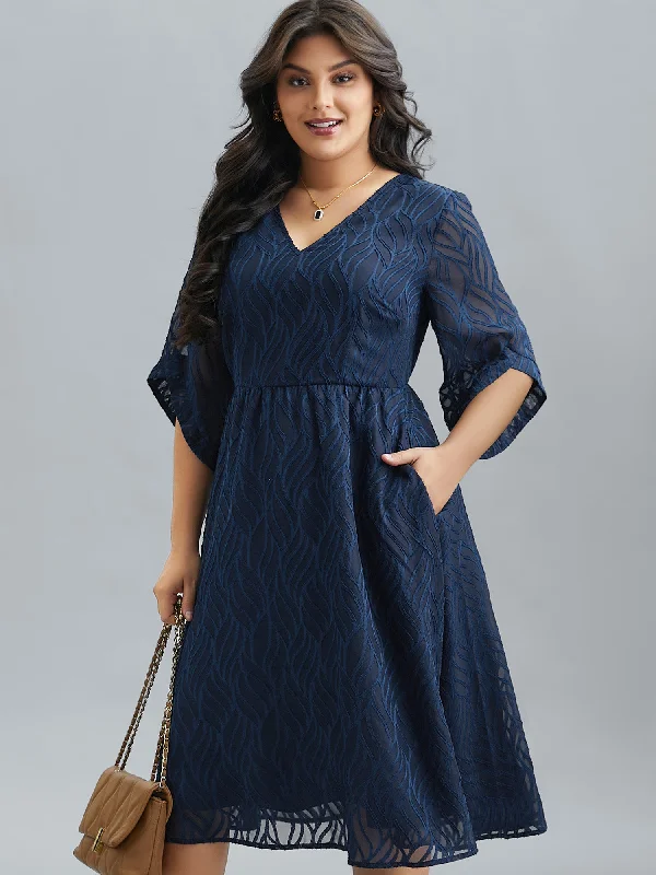 trendy dressChiffon Textured Sheer Sleeve Midi Dress