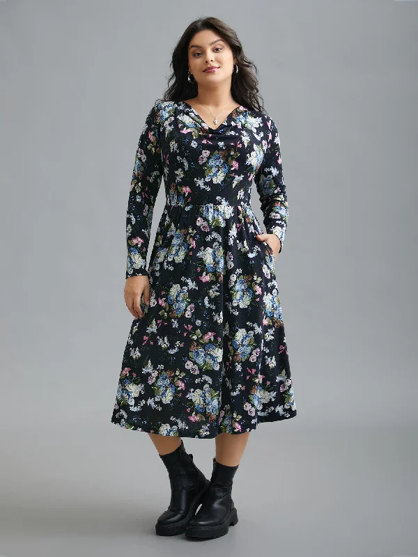 draped dressSuper Soft Cowl Neck Knit Floral Dress