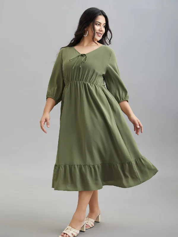 minimalistic dressLantern Sleeve V-Neck Tiered Midi Dress