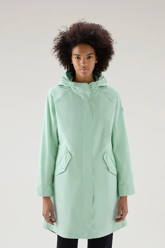 sleek and warm coatLong Summer Parka in Urban Touch HARBOR GREEN