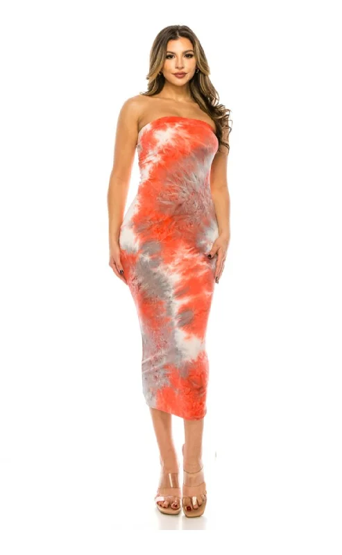 statement dressCoral/Grey Tie-dye tube dress