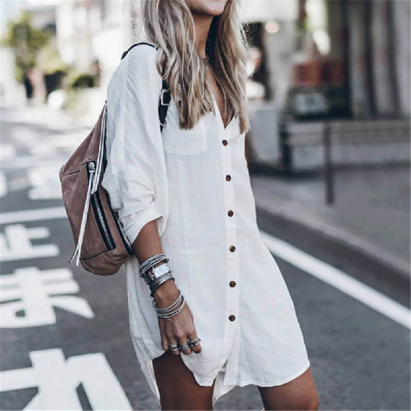 shift dressJulia Fashion - Women Casual Long Sleeve Button Down Loose Shirt Dress