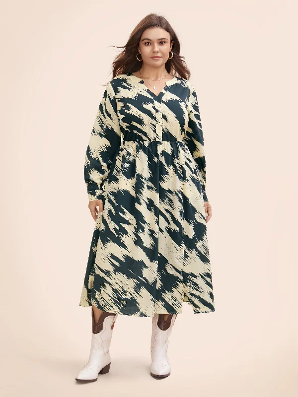 form-fitting dressBrush Print Notched Collar Midi Dress