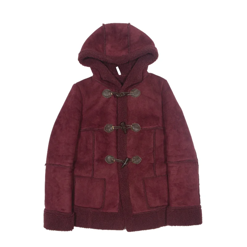 slim fit coatNAF NAF Teddy Fleece Lined Suede Feel Duffle Coat Maroon Womens M