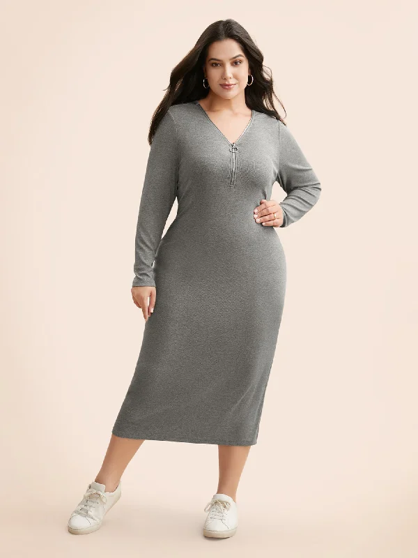 party dressSolid Knit Zipper Midi Dress