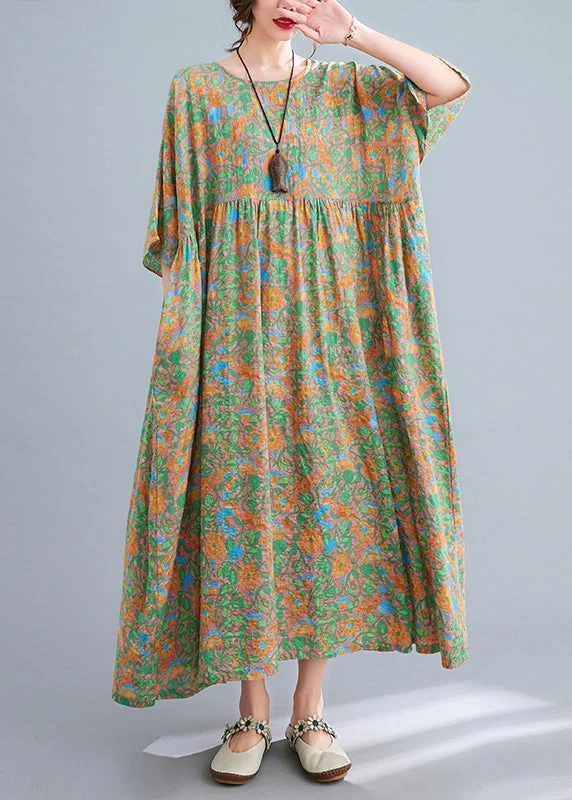 long sleeve dressElegant Green Wrinkled Patchwork Holiday Long Dress Summer