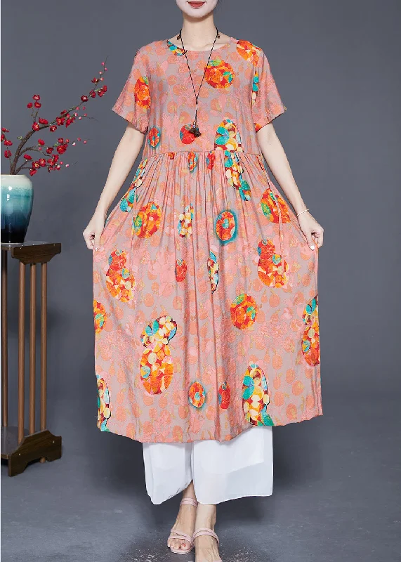 trendy wrap dressStyle Orange Oversized Print Linen Holiday Dress Summer