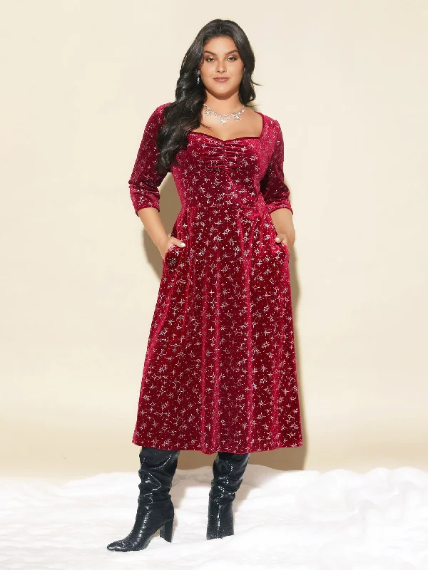 silk dressGold Embossed Velvet Sweetheart Neckline Midi Dress