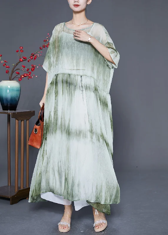 boho dressCasual Green Oversized Tie Dye Maxi Dress Summer