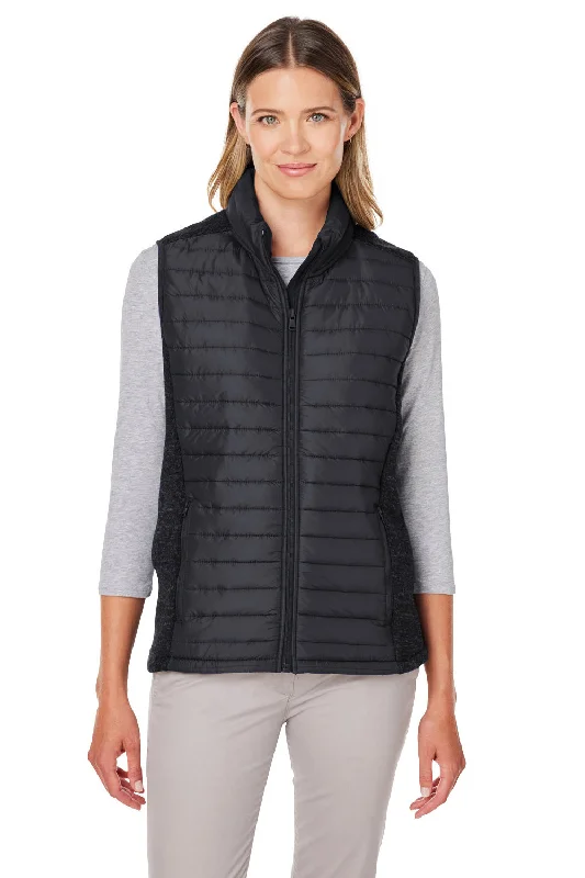 faux fur coatNautica Womens Harbor Water Resistant Full Zip Puffer Vest - Black/Heather Black