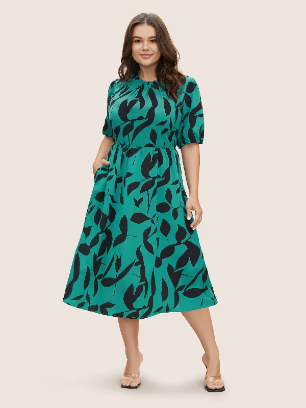 draped dressSilhouette Floral Print Mock Neck Midi Dress