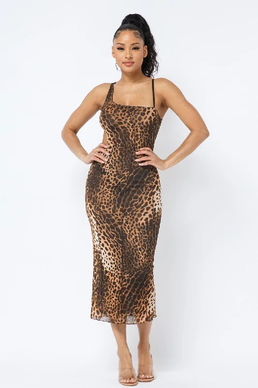 elegant dressAnimal Print Midi Dress With Strap