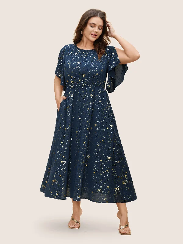 flowy evening dressGlitter Star Split Sleeve Midi Dress