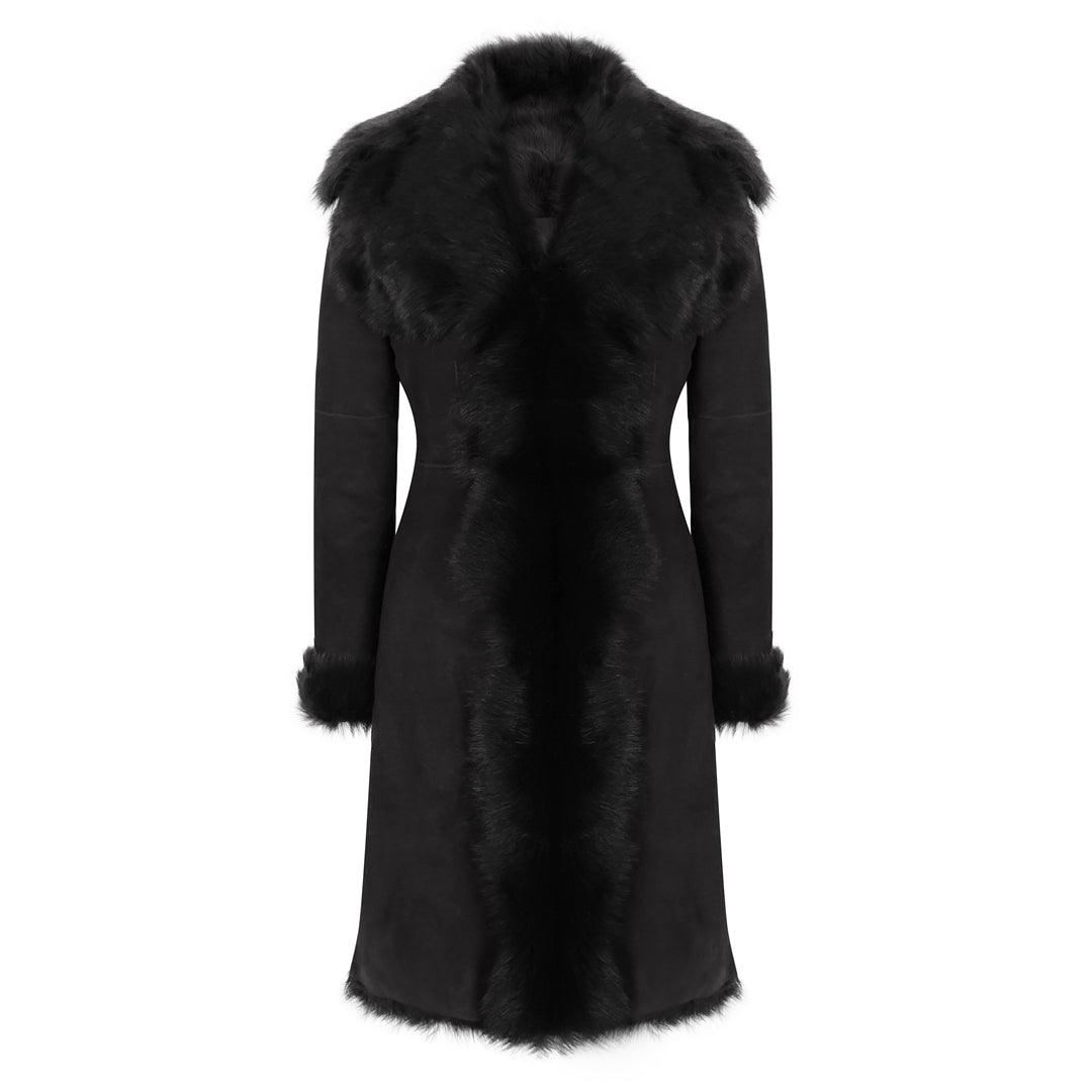 trendy puffer coatBlack Luxury 3/4 Length Ladies Suede Real Toscana Sheepskin Coat Tailored Fit