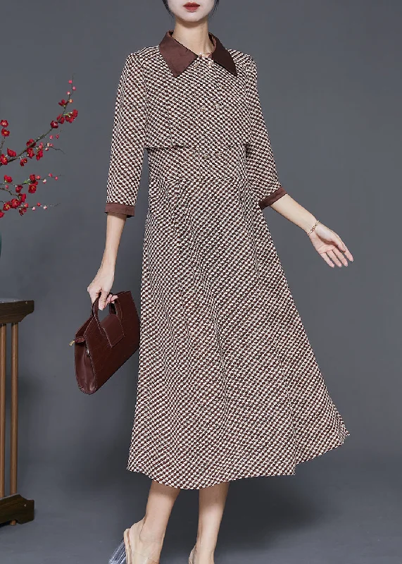 flowy maxi dressDiy Khaki Peter Pan Collar Plaid Chiffon Robe Dresses Spring