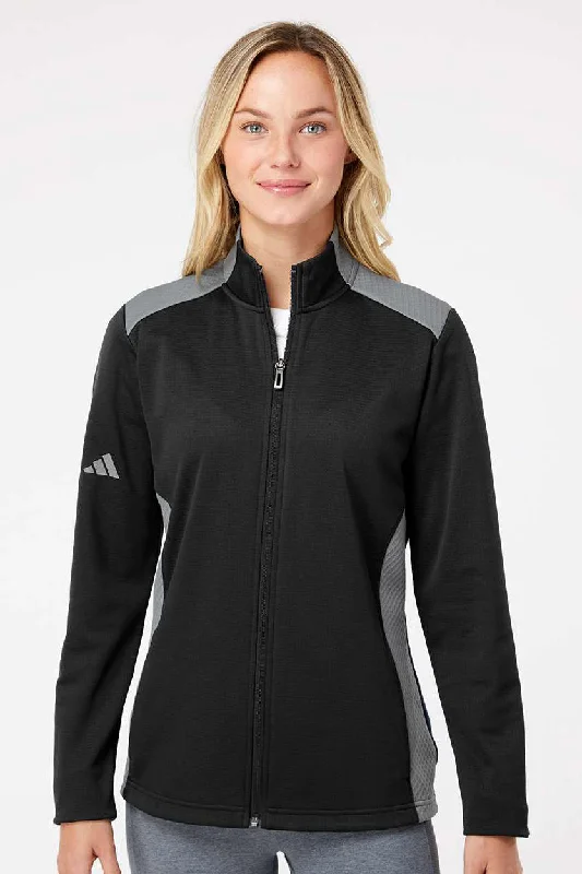 zip-up jacketAdidas Womens Textured Mixed Media Full Zip Jacket - Black/Grey