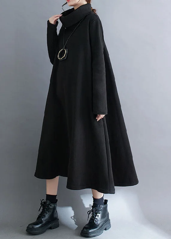 satin dressLoose Black Turtleneck Fleece Dress Long Dresses Long Sleeve