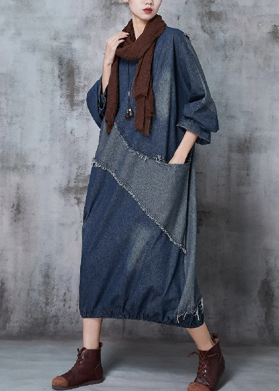 formal dressArt Blue Oversized Patchwork Denim Holiday Dress Spring