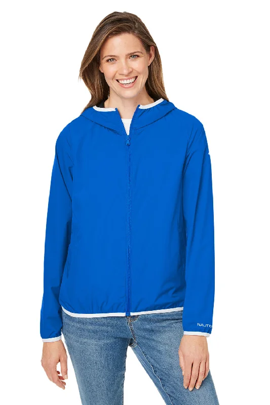 insulated winter jacketNautica Womens Stillwater Water Resistant Full Zip Hooded Windbreaker Jacket - Royal Blue