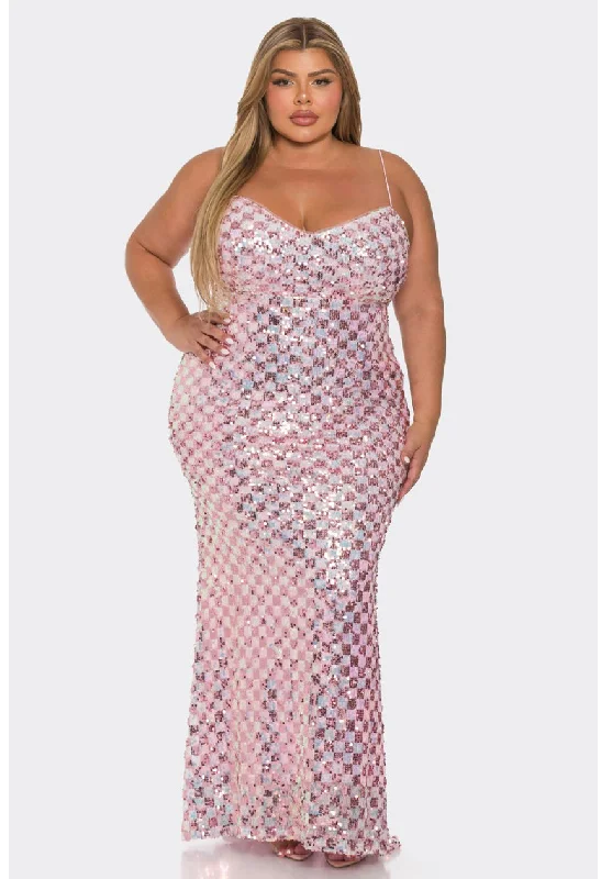 pleated dressPink Sequin Mermaid Maxi Dress