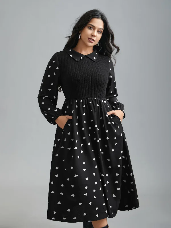 puff sleeve dressPeter Pan Collar Heart Print Patchwork Dress