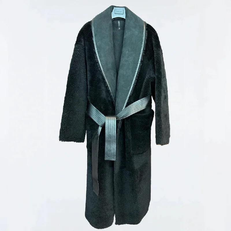 stylish peacoatHANA 2-in-1 Shearling Robe Coat Black