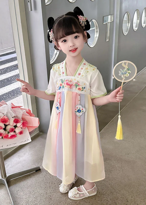 casual summer dressOriental Green Tasseled Embroideried Patchwork Chiffon Baby Girls  Dress Summer